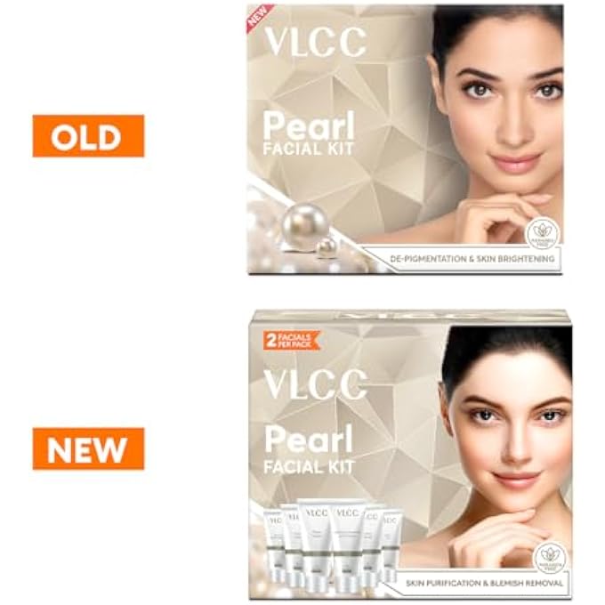 VLCC NATURAL PEARL FACIAL KIT - SINGLE USE | SALON LIKE FACIAL AT HOME IN JUST 6-STEPS | INCLUDES CLEANSER, SCRUB, CREAM, FACE PACK & OIL FREE GELS | 2.12 OZ/60G - Image 2